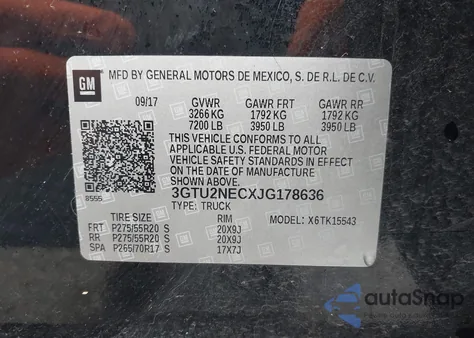 2018 GMC Sierra 1500 Slt из США, поврежденный, VIN 3GTU2NECXJG178636